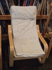 Ikea Poang Childrens Armchair with Birch Veneer Frame and White Cushion