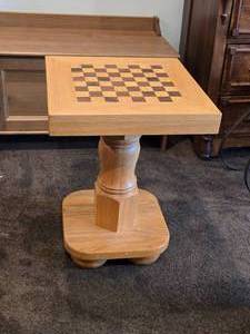 Wood Pedestal Chess Table with Black and White Chess Pieces
