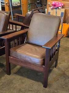 Vintage Mission Oak and Leather Morris Chair with Adjustable Reclining Back Rest