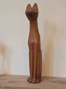 Vintage Mid-Century Siamese Cat Statue - Handcarved Teak Wood - Signed J. Pinal (Mexico) 24 12