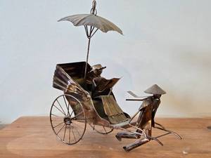 Vintage Metal Rickshaw Music Box - Handcrafted Copper tone