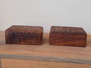Lot of (2) Handcarved Wood Trinket Boxes