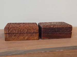 Lot of (2) Handcarved Wood Trinket Boxes