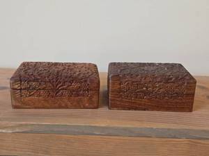 Lot of (2) Handcarved Wood Trinket Boxes