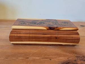 Cedar Wood Trinket Box with Pyrography Bear design