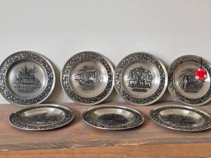 Lot of (7) Norwegian Pewter Collectble Plates - 1973 through 1979