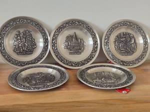 Lot of (5) Norwegian Pewter Collectble Plates - 1980, 1981, 1985, 1986, 1987