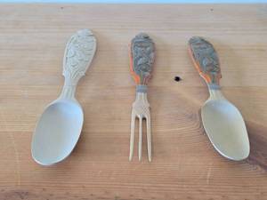 Lot of (3) Handcarved Utensils - Two Are Handpainted