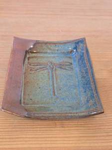 Handcrafted Ceramic Dish with Dragonfly Motif (signed on bottom)