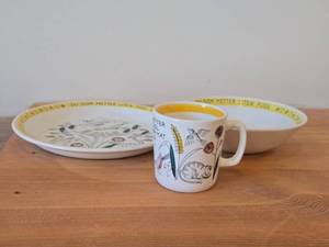 Lot of (3) Vintage 1960s Stavangerflint Norwegian Dinnerware - Bowl, Plate, Cup