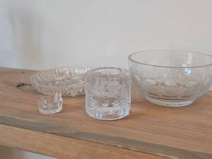 Glass Bowl, Crystal Salt Dip, Crystal Candleholder, Glass Divided Dish