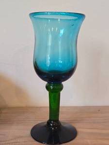 Hand-blown Mexican Art Glass Stem Goblet