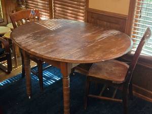 Wood Dining Table on Wheels and (2) Chairs