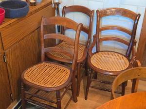 Lot of (3) Wicker Seat  Wood Dining Chairs