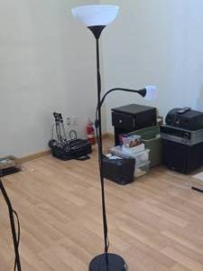 Torchiere Floor Lamp with Reading Lamp and White Glass Shade 70