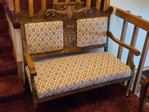 Victorian Eastlake Tiger Oak Wood Sette  Love Seat