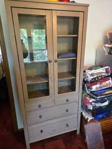 Glass Door Wood Cabinet 2-door4-drawer4-shelf
