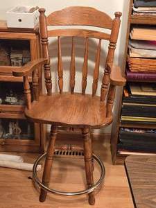 Solid Wood Swivel Bar Armchair with Metal Footrest