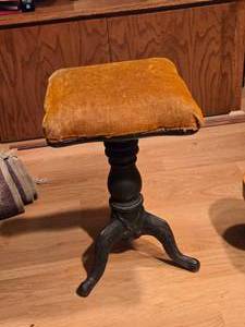 Victorian style Piano Stool with Gold Velvet Cushion and Cast Iron Base