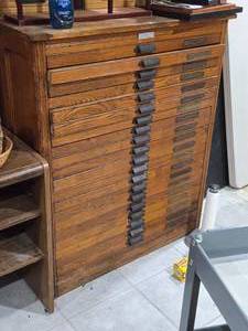 Vintage Wood Flat File Cabinet with Custom Drawers by Hamilton Manufacturing