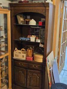 Lighted Wood Display Cabinet with Lower Storage and Drawer