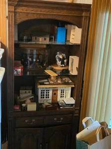 Lighted Wood Display Cabinet with Lower Storage and Drawer
