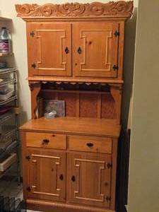 Wood Hutch with Carved Top, 2 Door Storage (top) and 2 Door  2 Drawer Storage (bottom)