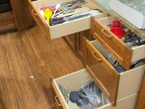 Lot of (4 Drawers) Utensils - Serving Utensils, Spoons, Knife Sharpeners, Skewers, Routisserie Accessories, Knife Carving Set, Roller, Blender Blades, Cookie Cutters, Spatulas