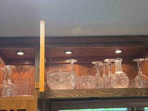 Lot of (2 Cupboards) Clear Glass Wine Glasses, Decanter and Bowls