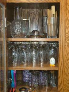 Lot of (1 Cupboard) Glasses, Decanter