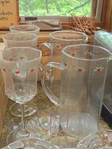 Lot of (5) Porsgrund Hearts & Pines (Norway) - Wine Goblets (x3), Pitchers (x2)
