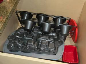 Lot of (1 Drawer) Baking Pans, Muffin Tins, Car themed Mold (assorted)