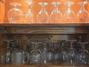 Lot of (2 Shelves) Wine Glasses and Brandy Glasses
