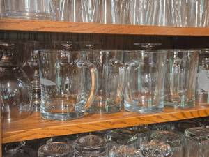 Lot of (1 Shelf) Beer Mugs, Brandy Snifters, Tumblers