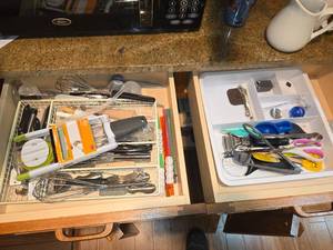 Lot of (2 Drawers) Cooking Utensils, Ladle, Wisk, Knifes, Spatulas