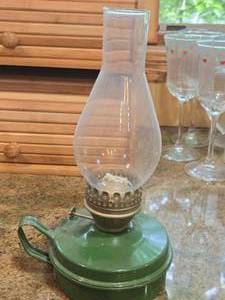 Vintage Kerosene Lamp - Green Enameled Metal