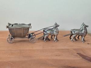 Pewter Scale Replica Horse Drawn Carriage Piggy Bank with Extra Horses