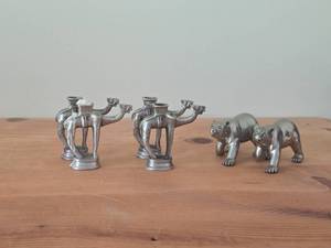 Lot of (6) Pewter Collectibles - Candleholder (x4) and Polar Bear Shakers (x2)