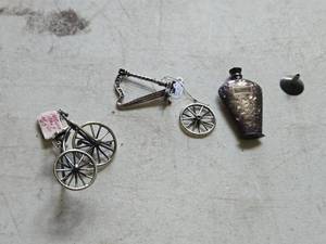 40.9-grams (total) Sterling Silver - Lot of (3) Miniatures - Tricycle, Harp, Perfume Bottle
