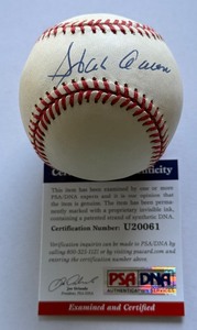 Hank Aaron Autographed w PSA DNA COA Rawlings ONLB White Baseball