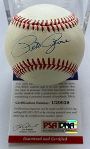 Pete Rose Autographed w PSA DNA COA Rawlings ONLB White Baseball