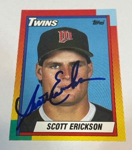 Scott Erickson RC On-Card Auto 1990 Topps Traded #29T Rookie Minnesota Twins Baseball Card