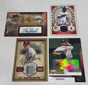 (4) Minnesota Twins Auto Cards - Denard Span w Relic, Lew Ford, Scorr Baker 250 w Relic, JC Romero