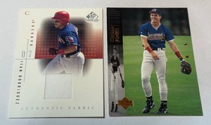 Ivan Rodriguez SP Game-Used Jersey and 1994 Upper Deck Chipper Jones Baseball Cards