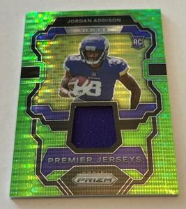 Jordan Addison RC Relic 2023 Prizm Green #PJ-JA Premier Jerseys Rookie Minnesota Vikngs Football Card