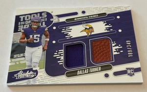 Dallas Turner Dual Relic RC 349 2024 Absolute Tools of the Trade #TOTD-DTR Numbered 188349 Rookie Football Card