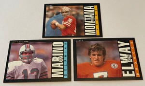 1985 Topps 3 Superstar QB Football Cards - Marino 2nd Year, Elway 2nd year, Montana