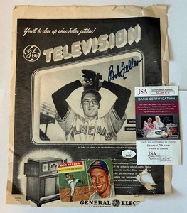 Bob Feller Autographed Newspaper Advertisement w JSA COA - Vintage Baseball