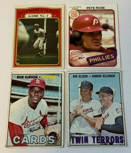 4 Card Vintage Baseball Lot - 1967 Bob Gibson and Killebrew  Allison, 1972 Clemente WS, 1980 Pete Rose Bueger King - Vintage Baseball Cards