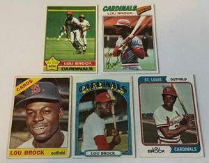 Lou Brock 5-Card Vintage Baseball Lot 1966-1976